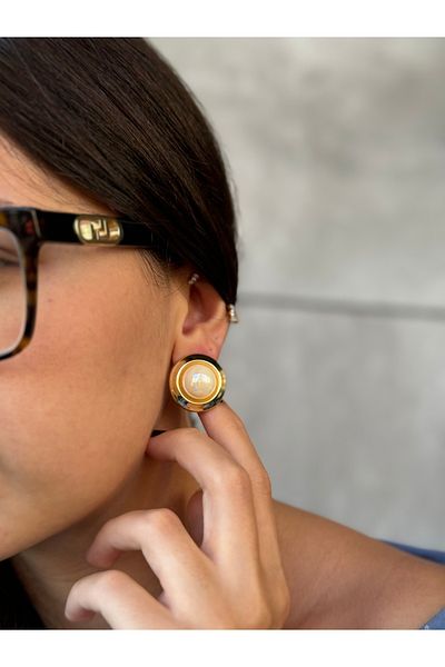 MioArt Women's Gold Pearl Button Earrings