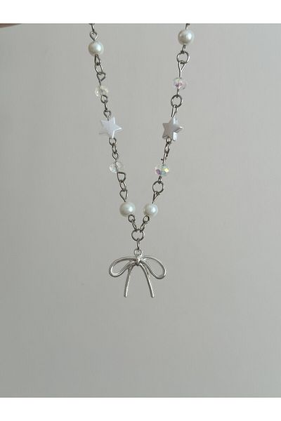 sleyshop Heart Beaded Star Bow Coquette Necklace