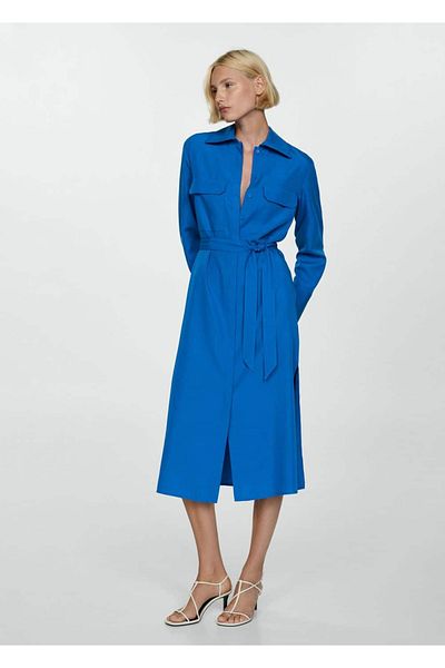MANGO Woman Φόρεμα Lyocell πουκάμισο με λεπτομέρεια γραβάτα