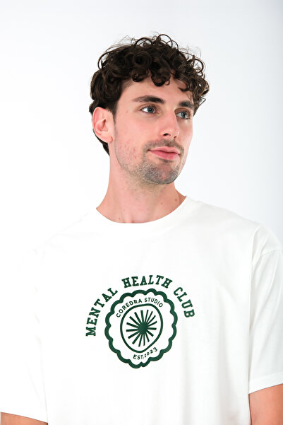 Coredra Футболка Oversize Fit Mental Health Club Erkek - Екрю