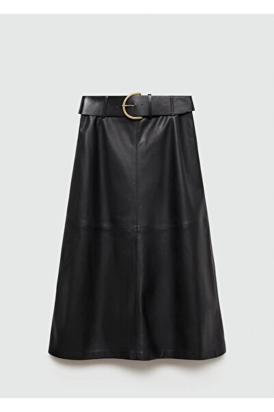 MANGO Woman Deri görünümlü midi etek