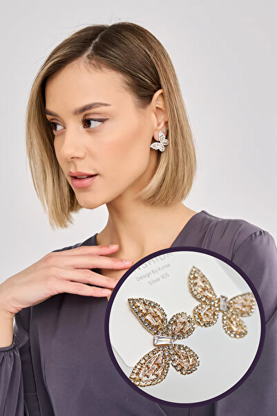 BearPear Elegance Kristal Kesim Zirkon Taşlı Kelebek Küpe 2'li Kadın Küpe