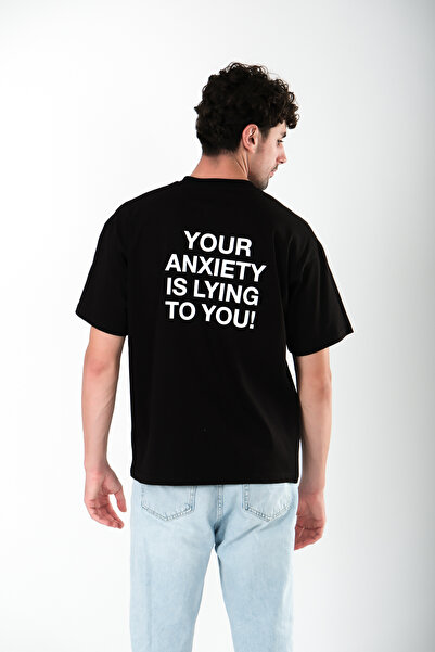 Coredra Tricou Anxiety Oversize Fit pentru bărbați - negru