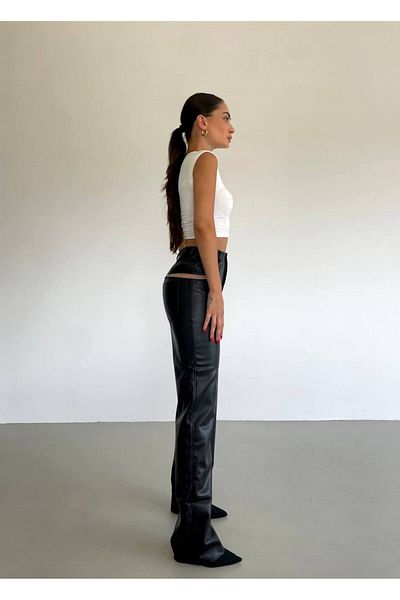 Borceelle Black Leather High Waist Pants