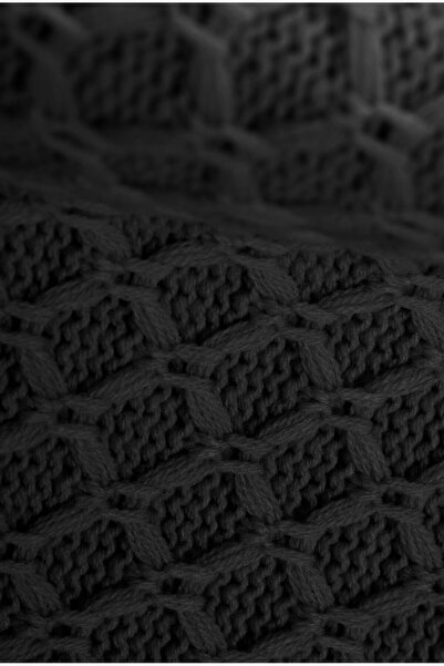 YGT Home Sepet Triko Örgülü Tv Battaniyesi 10 Püskül Antrasit | 130x170 Bacak Şalı-koltuk Şalı Ve Dekoru