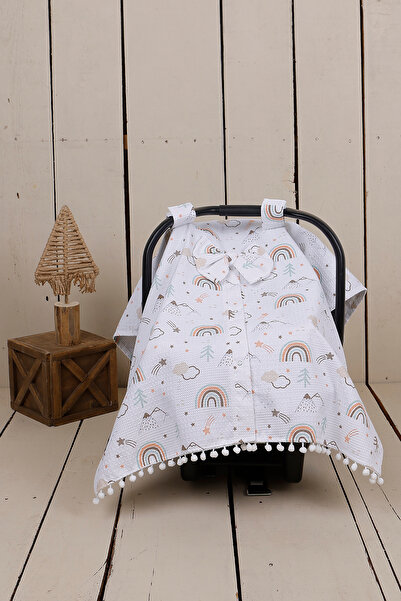 JUNİPERUS 2'li Ponponlu Bebek Puset Örtüsü Puset Minderi Ortopedik Bel Destekli