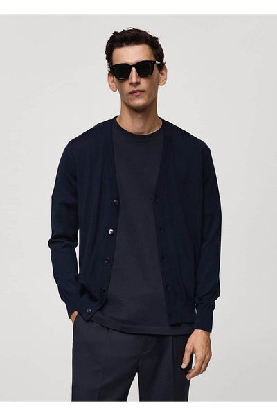MANGO Man 100% Merino Wool Medium Thickness Knitwear Cardigan