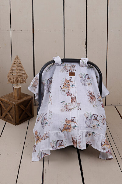 JUNİPERUS 2'li Fırfırlı Müslin Bebek Puset Örtüsü Puset Minderi Ortopedik Bel...