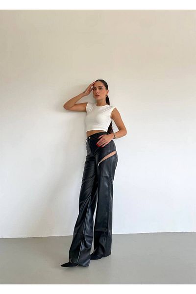 Borceelle Black Leather High Waist Pants