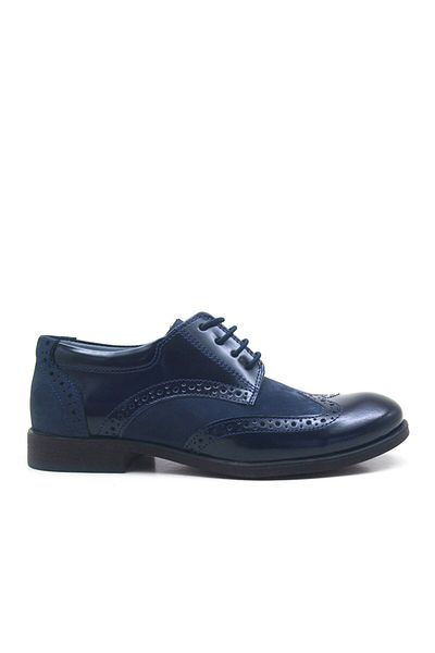 Rakerplus Pantofi pentru băieți clasici din piele naturală Titan bleumarin