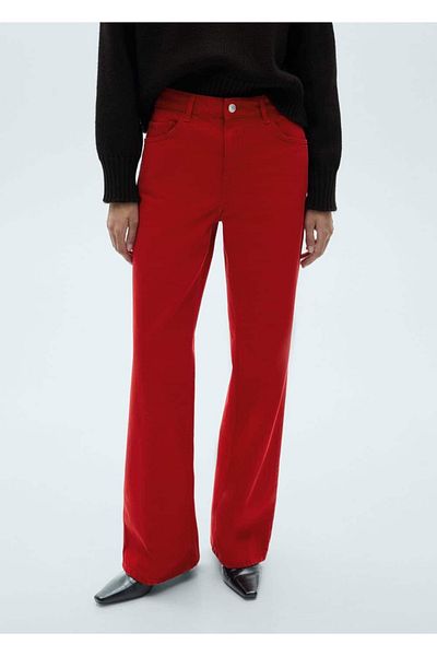 MANGO Woman Straight Cut High Waist Jean Trousers