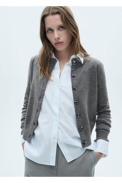 MANGO Woman Cardigan cu gât rotund cu nasturi