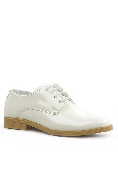 Rakerplus Cream Patent Leather Lace-up Oxford Pantofi de școală pentru copii