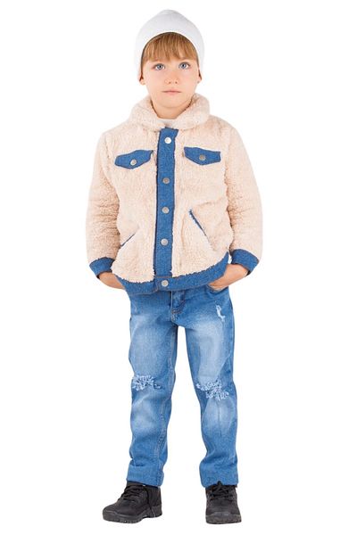 Tarz Çocuk Boy's Plush Coat Jeans Trousers Style Set