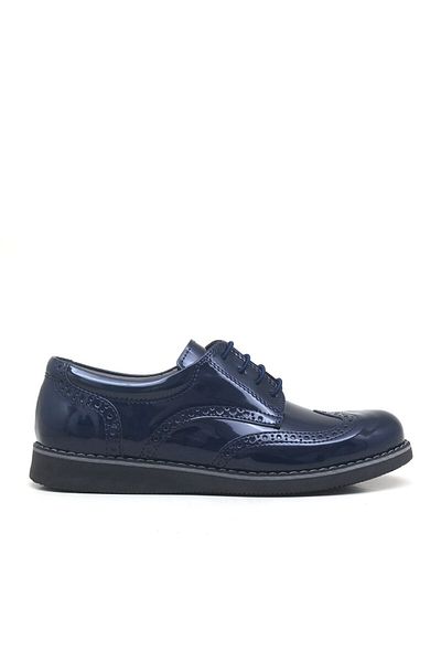 Rakerplus Navy Blue Patent Leather Laced Casual Men's Teenager School Shoes