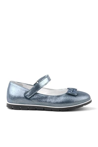 Rakerplus Genuine Leather Anthracite Navy Blue Velcro Girls' Ballerinas