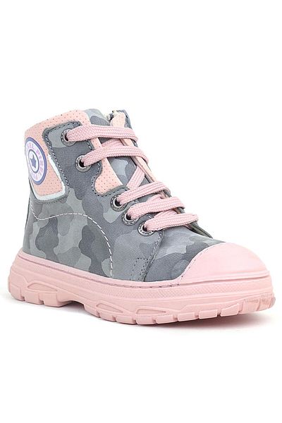 Shoes Center Γκρι μοτίβο Pixel Γνήσιο δέρμα καμουφλάζ για κορίτσια