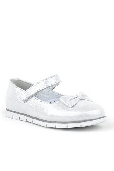 Rakerplus Balerini pentru fete din piele naturală argintie cu velcro