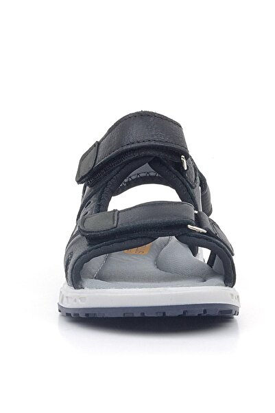 Rakerplus Black Genuine Leather - Comfortable Sole Velcro Children's Sandals