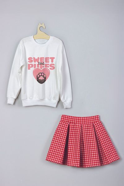 MYADA Sweet Pufes Plaid Checkered Sweatshirt and Skirt Set - 22767