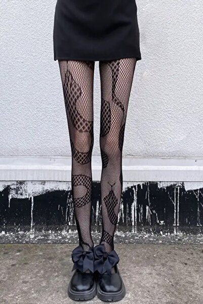 Giraffe Dantel Fileli Siyah Yılan Külotlu Çorap Gothic Y2k Steampunk Lolita s...