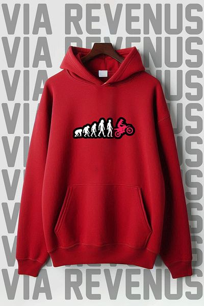 Vordevia Evolution Printed Biker Kangaroo Pocket Hooded Sweatshirt - 3 Thread Raster, Wide Fit