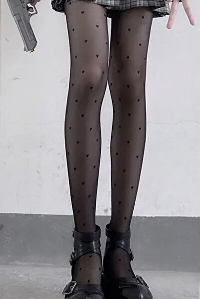 Giraffe Dantel Fileli Siyah Kalp Külotlu Çorap Gothic Y2k Steampunk Lolita se...