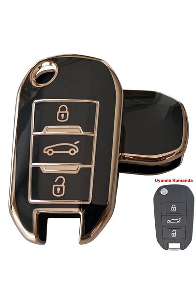 Kasey Black Gold Key Remote and Case Cover Compatible with Peugeot 301 Citroen C-Elysee