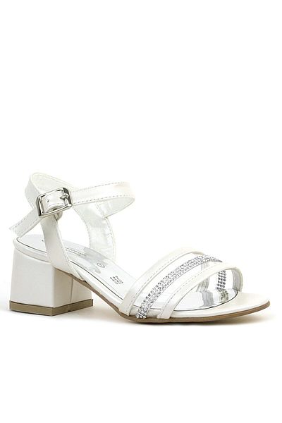 hapshoe Mother of Pearl Patent Leather Jewelled Thick Girl's Evening Dress Heeled Shoes