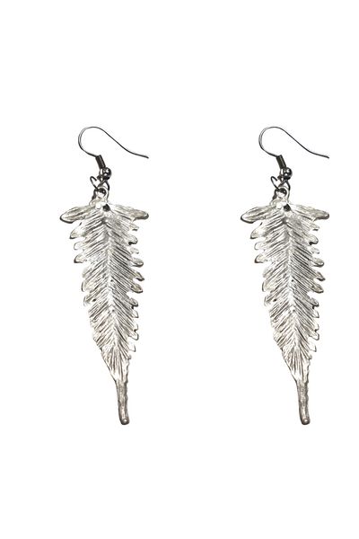 Ororabutik Silver Color 5cm Leaf Figured Necklace and Earring Set