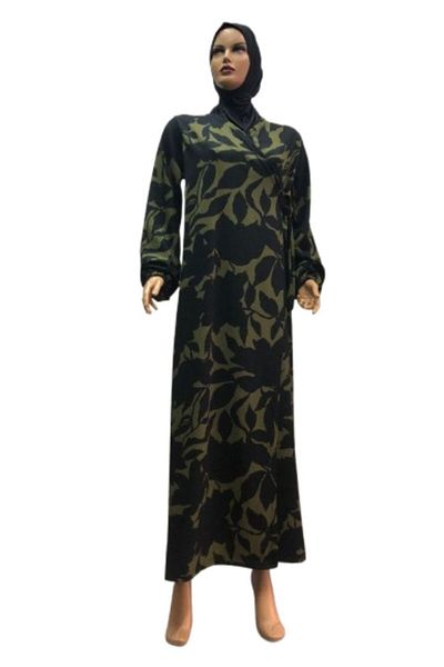 eflin Black-Green Wrapped Hijab Prayer Dress - Lace-Up