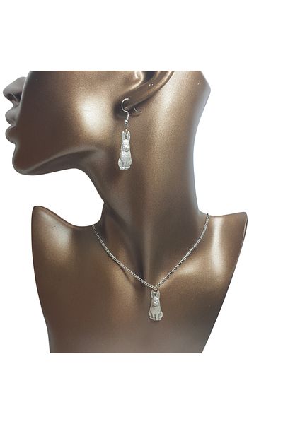 Ororabutik Orora Fairycore Rabbit Figured Silver Color Necklace and Earring Set