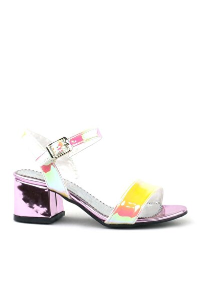 hapshoe Pony Hologram Pembe-Sarı Kalın Topuklu Kız Çocuk Abiye Ayakkabı