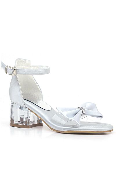 hapshoe Jessie Silver Satin - Pantofi cu toc cu panglică pentru fete
