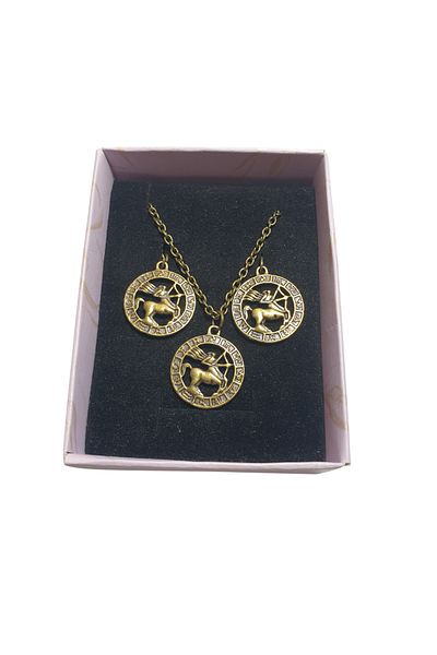 Ororabutik Bronze Color 22mm Bow Sign Figured Necklace and Earring Set