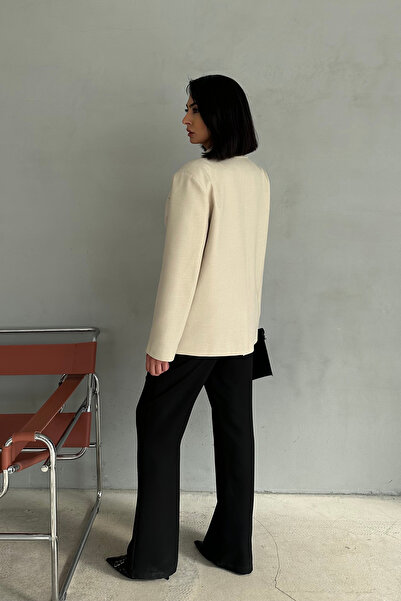 Ortaya Çık Bej Oversize Vatkalı Blazer Ceket