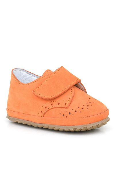 hapshoe Genuine Leather Orange Velcro Baby Booties