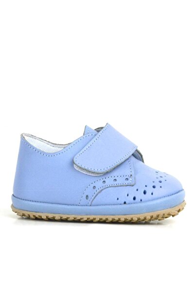hapshoe Genuine Leather Blue Velcro Baby Booties