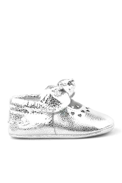 hapshoe Coco Genuine Leather Silver Bow Elastic Baby Booties