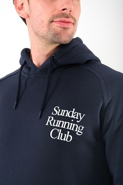 Coredra Мъжки суичър с качулка Sunday Running Club Regular Fit - тъмносин