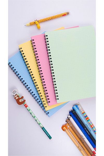 Dream Notes A5 Spiral Bullet Journal - 50 Sheets, 100 Sheets, Set of 4 - Colored Notebook