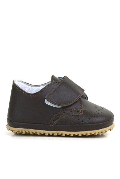 hapshoe Genuine Leather Brown Velcro Baby Booties