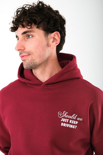 Coredra Just Keep Driving Oversize Fit Hoodie Men - Claret Red