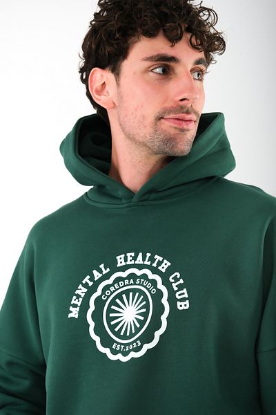 Coredra Ανδρικό Πράσινο Oversize Hoodie - Mental Health Club