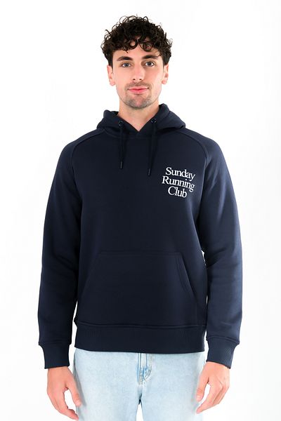 Coredra Мъжки суичър с качулка Sunday Running Club Regular Fit - тъмносин