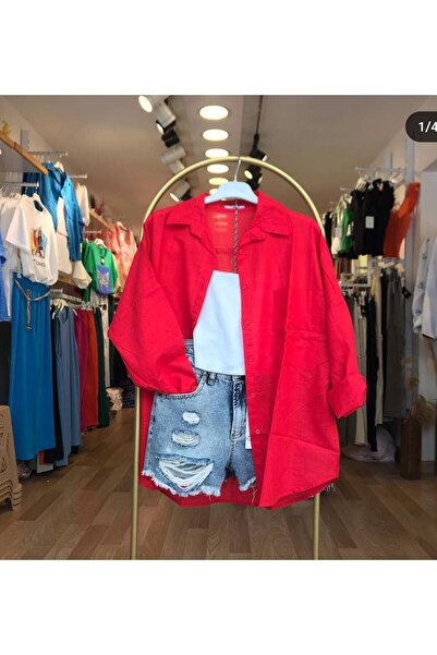 modagarden Off Shoulder Oversize Linen Shirt