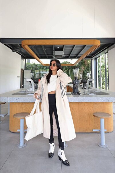 ROLANS CLUB Kolu Kemer Tokalı Uzun Trençkot Taş