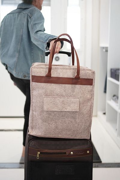 Milenay Leather Handle Felt Shoe Organizer, Travel Bag Compatible, 35x22x40cm, Cream Color