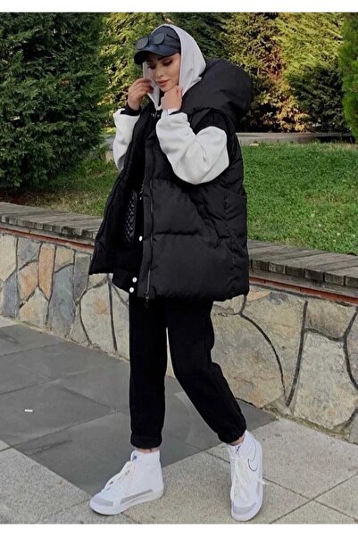 Avakado Kadın Kapüşonlu Şişme Yelek - Boyfriend