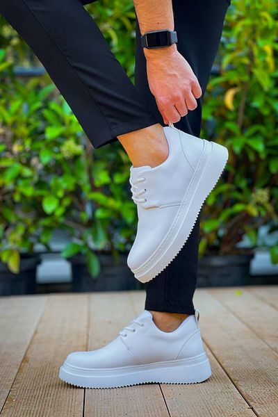 by renas KB-X3 Kuback Pantofi casual pentru bărbați cu șireturi din piele albă